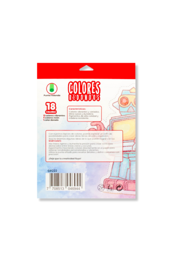 Colores Grafi Colors Redondos x 18 Unidades 5 colores neón y 1 Dorado Incluye Sacapuntas