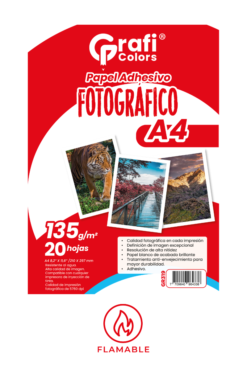 Papel Fotografico Grafi Colors X 20 Pc Adhesivo 135gramos
