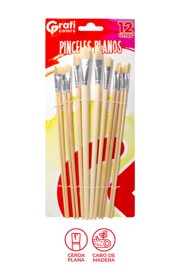 Kit Pinceles Planos Grafi Colors x 12 Unidades