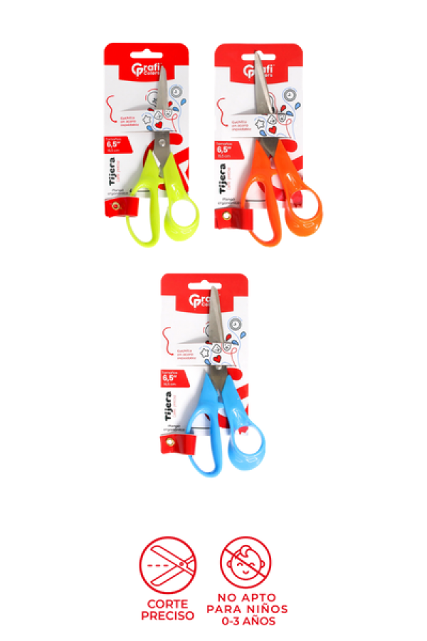Tijeras Grafi Colors 6,5 Pulgadas Aceró Inoxidable Mango Ergonómico Colores Surtidos
