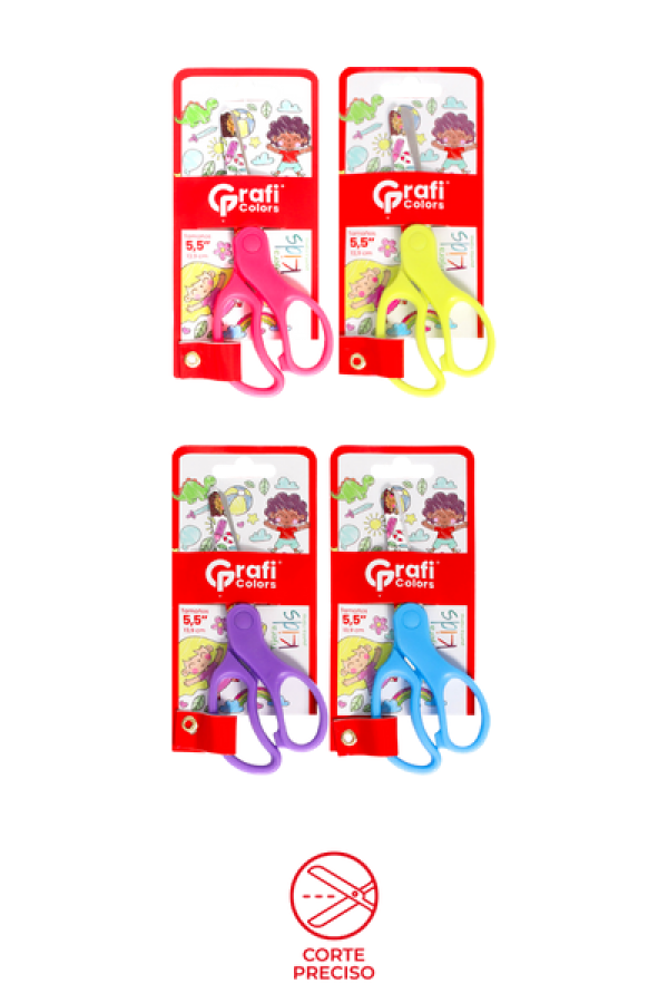 Tijeras Grafi Colors Kids 5,5 Pulgadas Punta Roma Estampadas Colores Surtidos