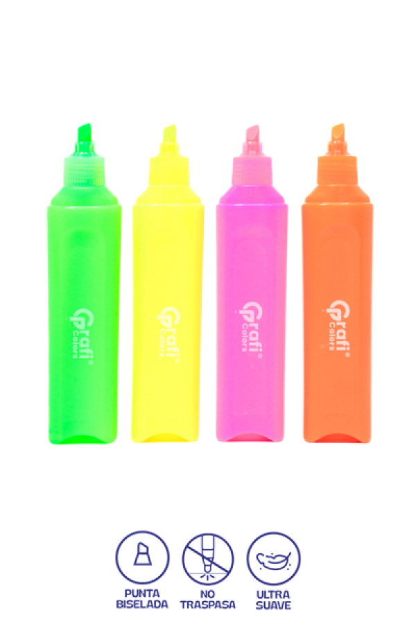 Resaltador Grafi Colors Punta Biselada Color Neón x 4 Unidades