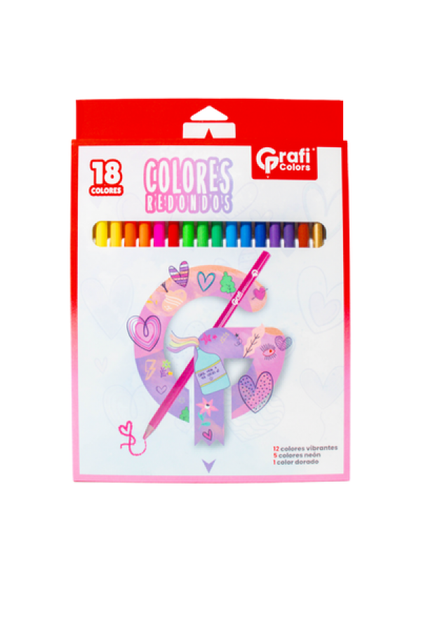 Colores Grafi Colors Redondos x 18 Unidades 5 colores neón y 1 Dorado Incluye Sacapuntas
