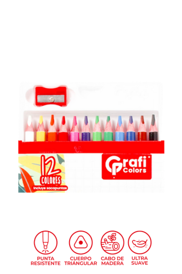 Colores Grafi Colors Triangulares Punta 4mm x 12 Unidades, Incluye Sacapuntas