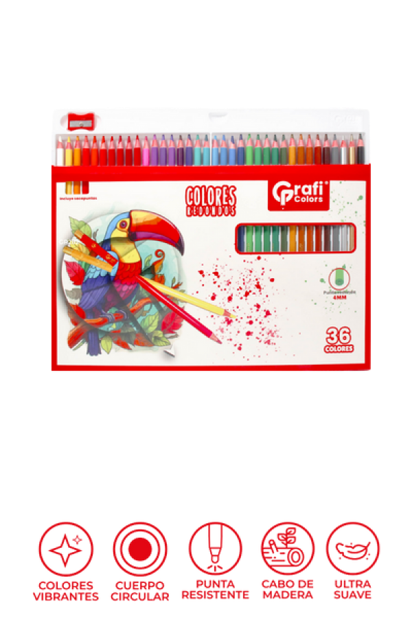 Colores Grafi Colors Redondos 4 mm x 36 Unidades, Incluye Sacapuntas