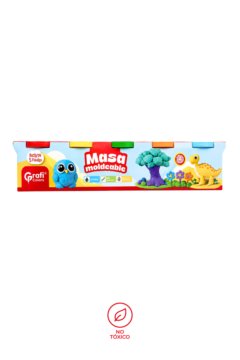 MASA MOLDEABLE GRAFI COLORS CON TAPA MOLDE 80 GRAMOS PLASTILINA * 5 UNIDADES