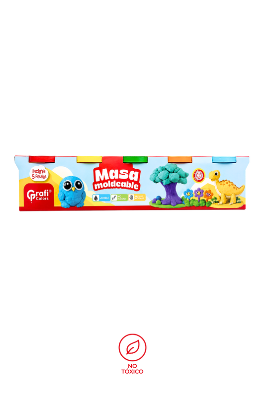 MASA MOLDEABLE GRAFI COLORS CON TAPA MOLDE 80 GRAMOS PLASTILINA * 5 UNIDADES