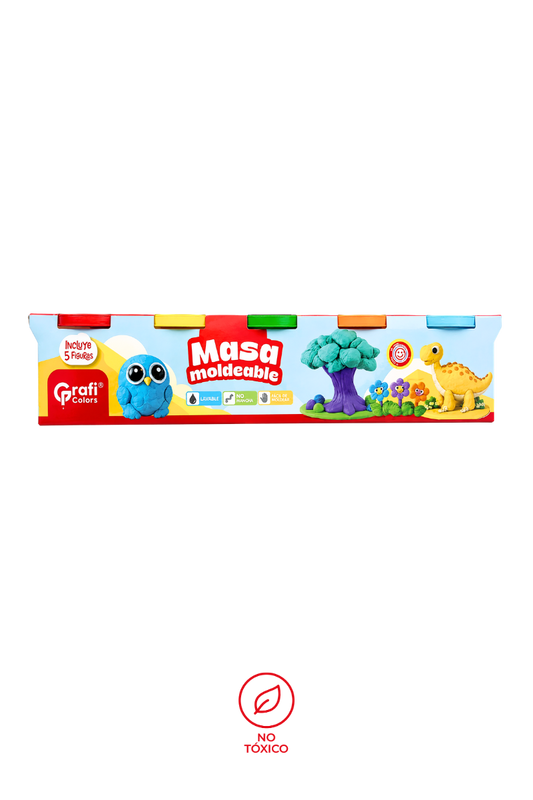MASA MOLDEABLE GRAFI COLORS CON TAPA MOLDE 80 GRAMOS PLASTILINA * 5 UNIDADES