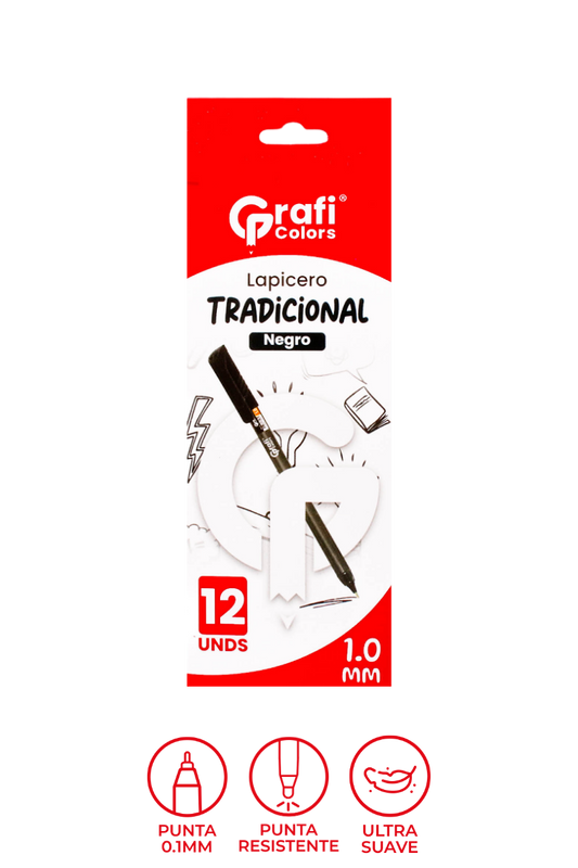Lapicero Grafi Colors Negro 1,0m x 12 Unidades