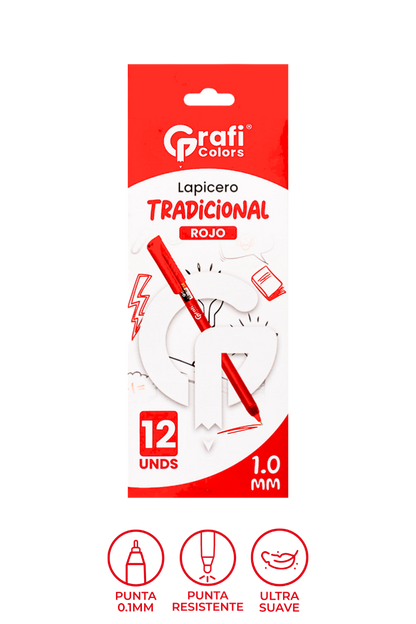 Lapicero Grafi Colors Rojo 1,0m x 12 Unidades