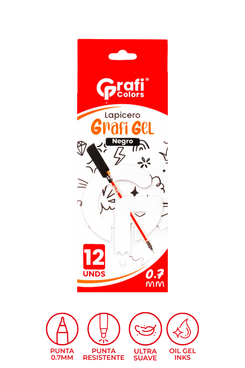 Lapicero Grafi Colors Mina Naranja 0,7 Grafi Gel Negro x 12 Unidades