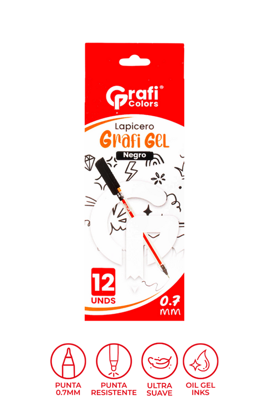 Lapicero Grafi Colors Mina Naranja 0,7 Grafi Gel Negro x 12 Unidades