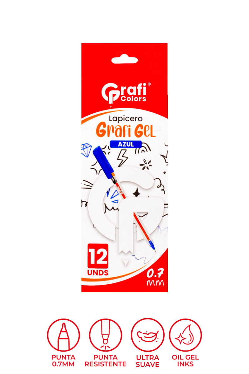 Lapicero Grafi Colors Mina Naranja 0,7 Grafi Gel Azul x 12 Unidades