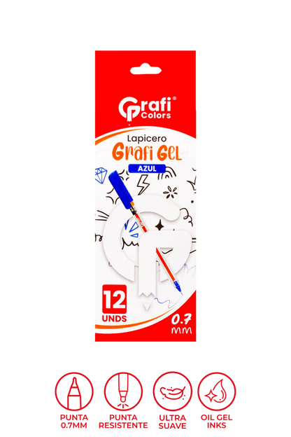 Lapicero Grafi Colors Mina Naranja 0,7 Grafi Gel Azul x 12 Unidades