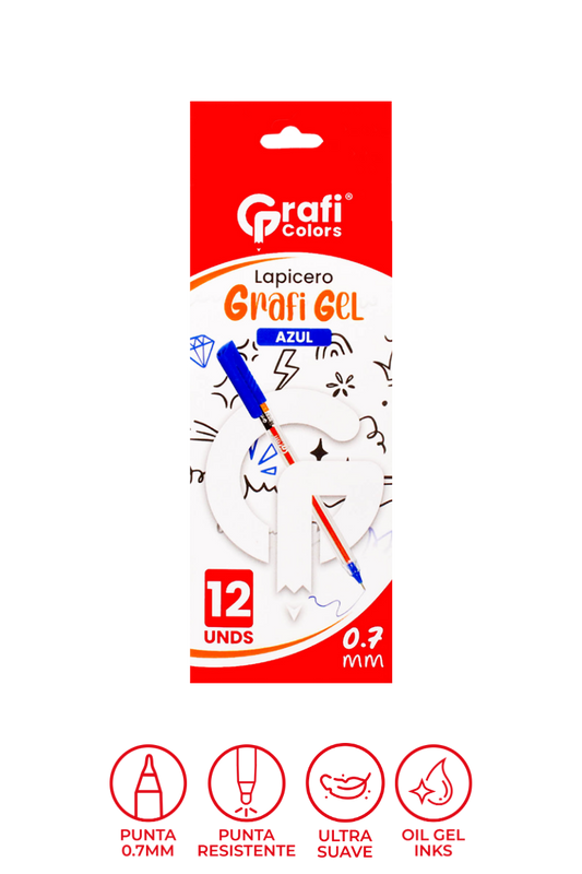 Lapicero Grafi Colors Mina Naranja 0,7 Grafi Gel Azul x 12 Unidades