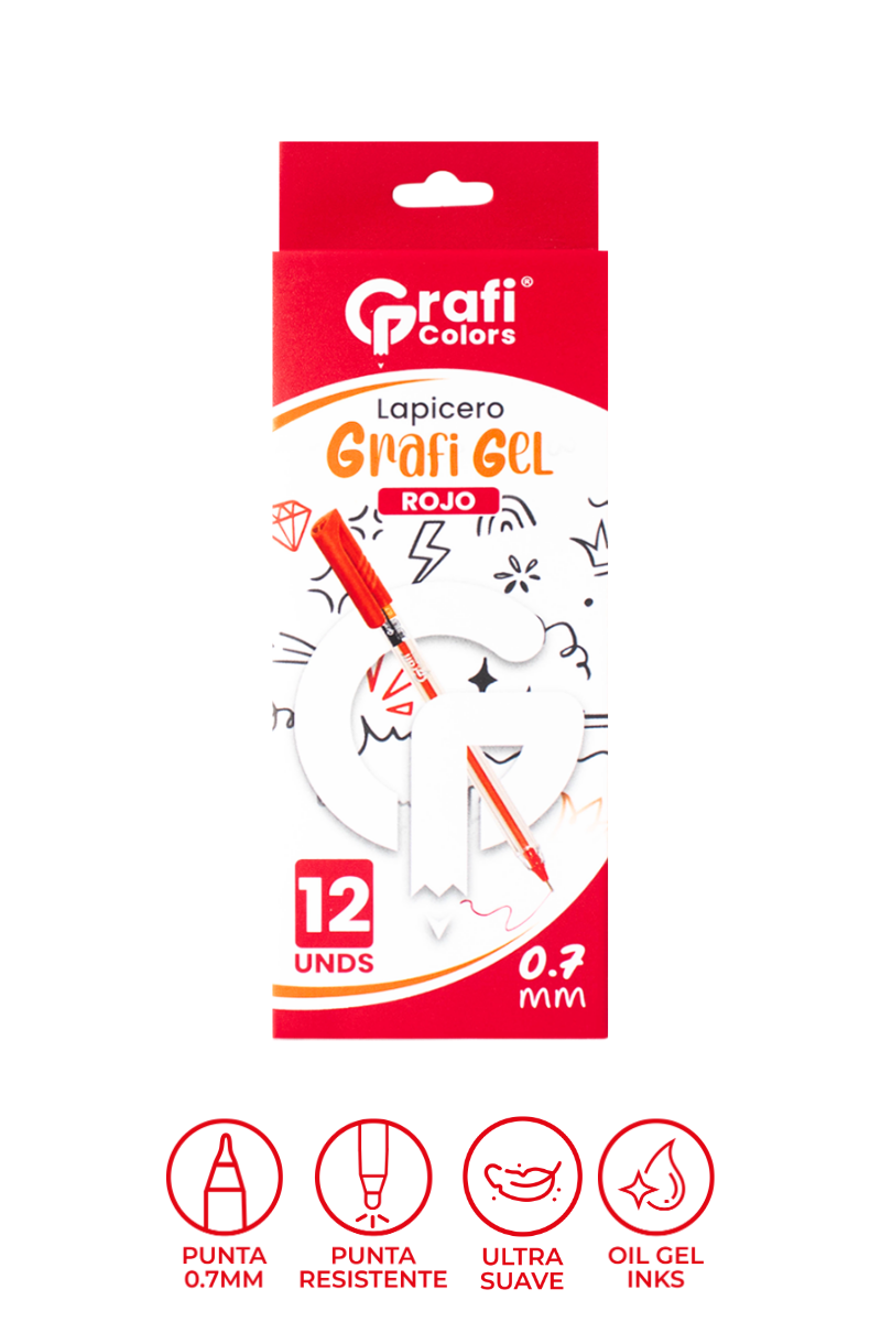 Lapicero Grafi Colors Mina Naranja 0,7 Grafi Gel Rojo x 12 Unidades