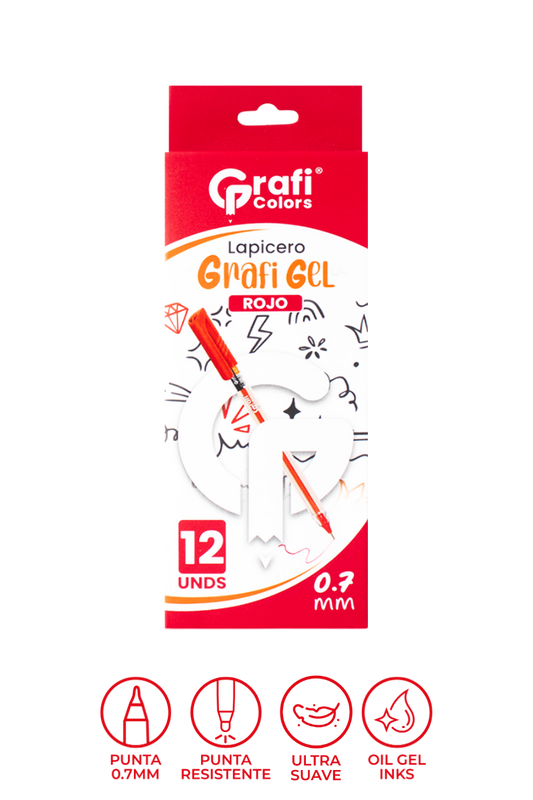 Lapicero Grafi Colors Mina Naranja 0,7 Grafi Gel Rojo x 12 Unidades