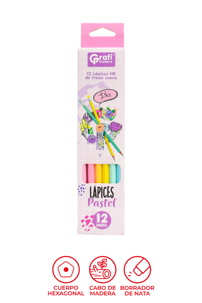 Lapiz HB Grafi Colors Cuerpo Pastel Hexagonal x 12 Unidades
