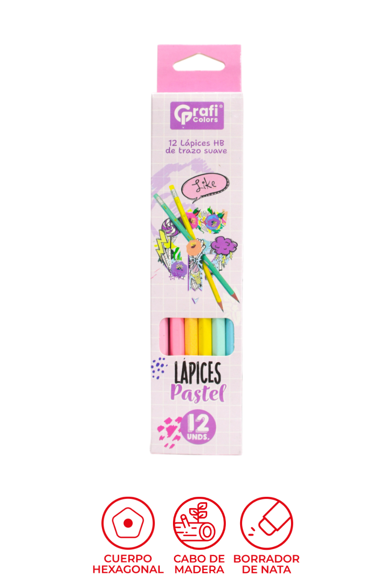 Lápiz HB Grafi Colors Cuerpo Pastel Hexagonal x 12 Unidades