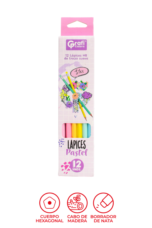 Lápiz HB Grafi Colors Cuerpo Pastel Hexagonal x 12 Unidades