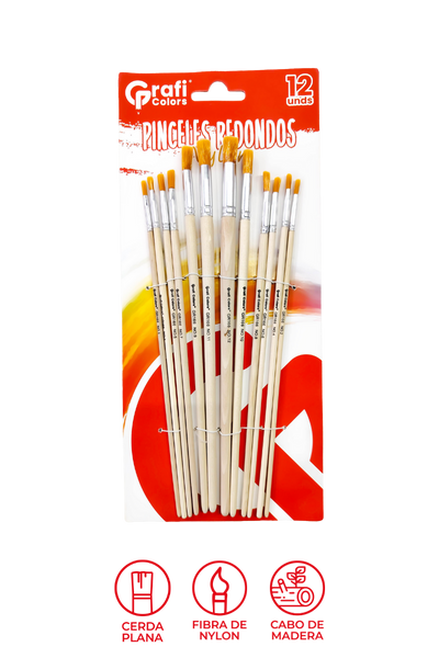 Kit Pinceles Redondos Nylon Grafi Colors x 12 Unidades