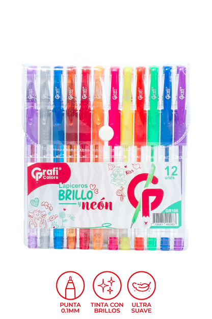 Lapiceros Grafi Colors 6 Neón y 6 Glitters