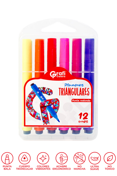Estuche de Plumones Triangulares Grafi Colors x 12 Unidades