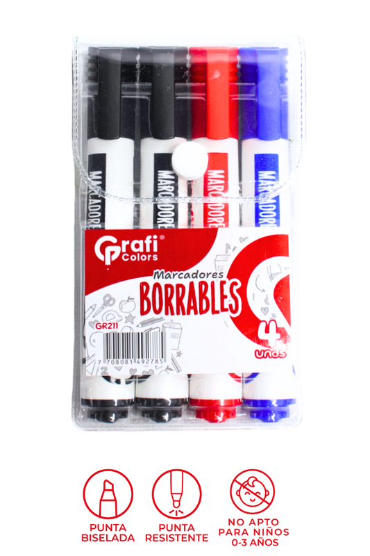 Estuche  Marcadores Grafi Colors Borrables Colores Surtidos x 4 Unidades