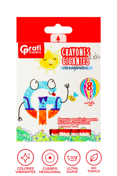 Crayones Grafi Colors Gigantes Kids Hexagonal x 8 Unidades