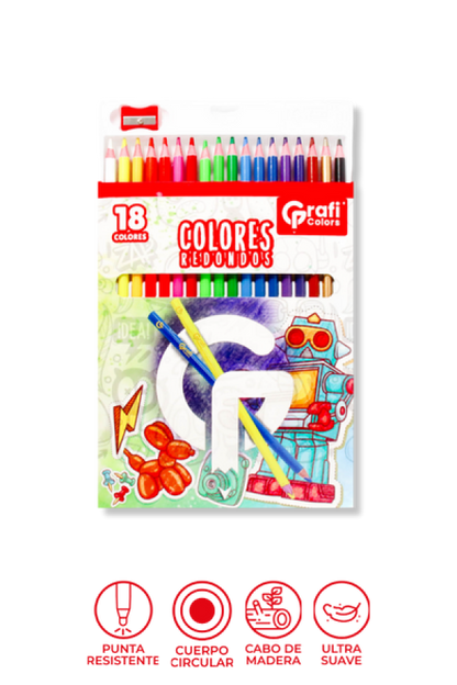 Colores Grafi Colors Redondos x 18 Unidades 5 colores neón y 1 Dorado  Incluye Sacapuntas
