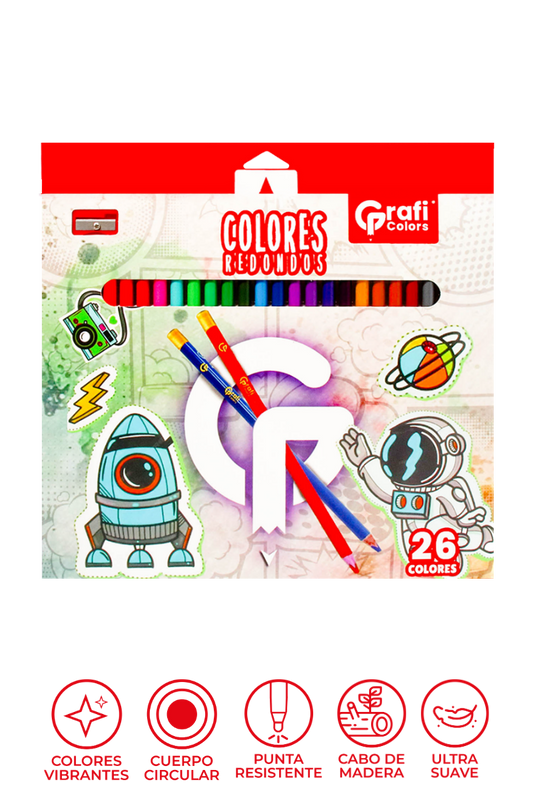 Colores Grafi Colors Punta Redonda x 26 Unidades 4 mm Incluye Sacapuntas y 2 Colores metalizados