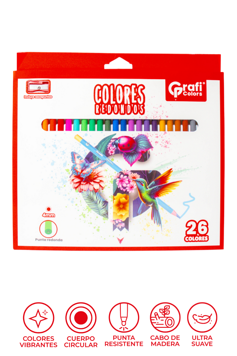 Colores Grafi Colors Punta Redonda x 26 Unidades 4mm, Incluye Sacapuntas y 2 Colores Metalizados