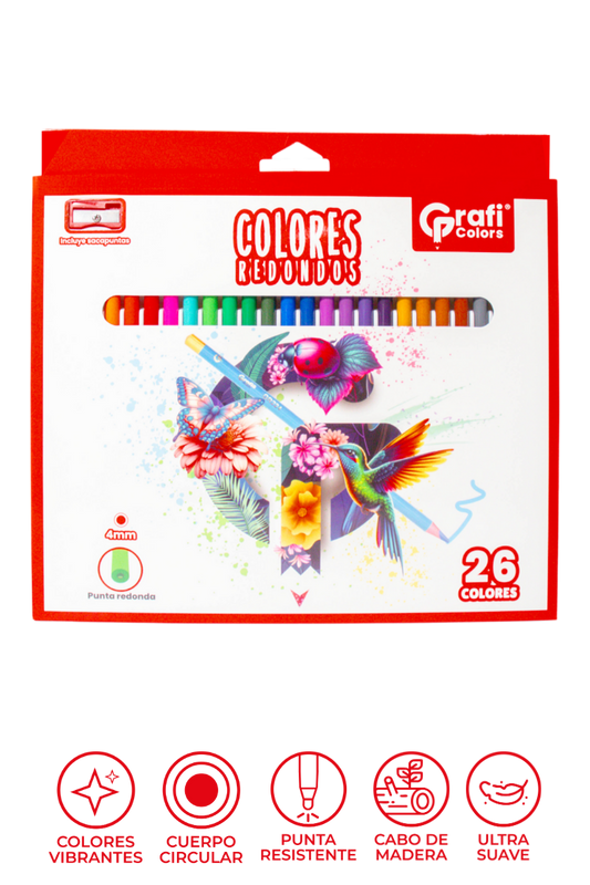 Colores Grafi Colors Punta Redonda x 26 Unidades 4mm, Incluye Sacapuntas y 2 Colores Metalizados