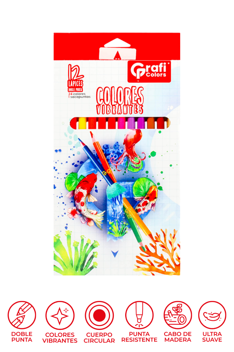 Colores Grafi Colors Doble Punta 4mm x 12 Unidades, Incluye Sacapuntas