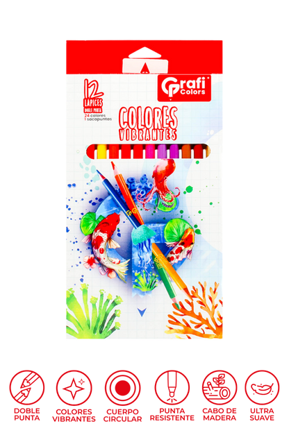Colores Grafi Colors Doble Punta 4mm x 12 Unidades, Incluye Sacapuntas