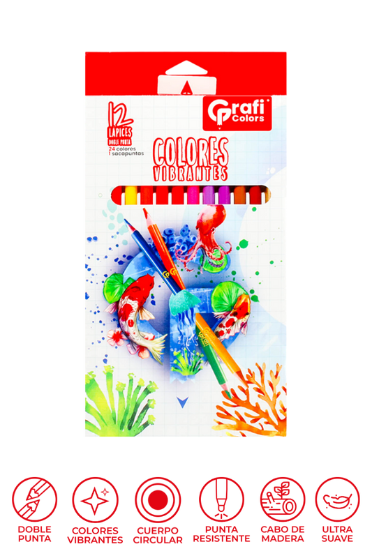 Colores Grafi Colors Doble Punta 4mm x 12 Unidades, Incluye Sacapuntas