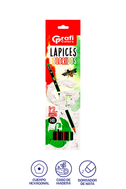 Lápiz Negro HB  Grafi Colors Triangular x 12 Unidades, Cuerpo Color Neón