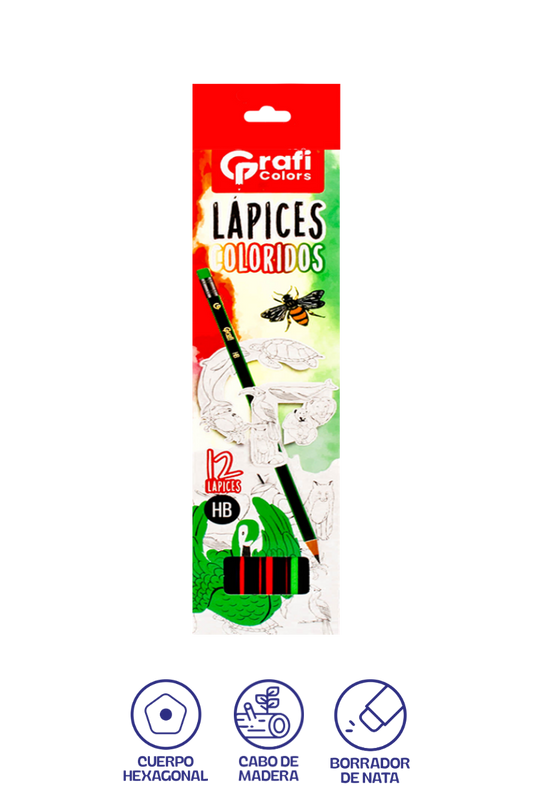 Lápiz Negro HB  Grafi Colors Triangular x 12 Unidades, Cuerpo Color Neón