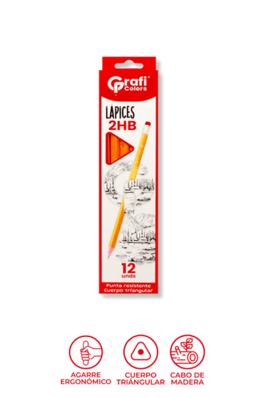 Lápiz Grafi Colors 2HB   Cuerpo Triangular x 12 Unidades