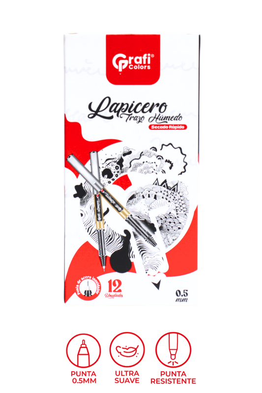 Lapicero Trazo Humedo Secado Rápido Grafi Colors X 12 Unidades