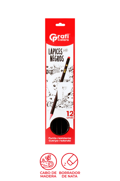 Lapiz Grafi Colors HB Cuerpo Negro x 12 Unidades