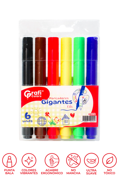 Plumones Gigantes Kids Grafi Colors Triangulares x 6 Unidades