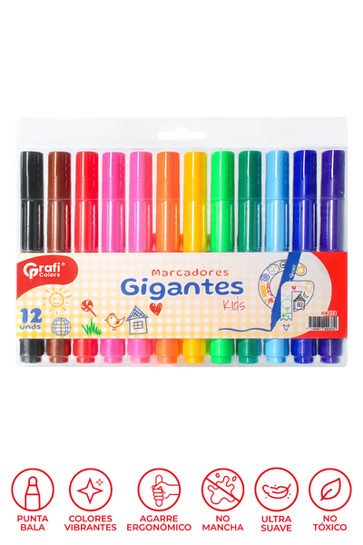 Plumones Gigantes Kids Grafi Colors Triangulares x 12 Unidades