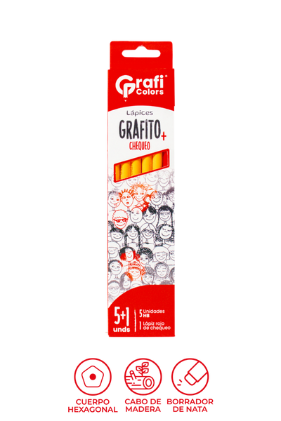 Lápices Grafi Colors x 6 Unidades, 5 Grafito + 1 Rojo