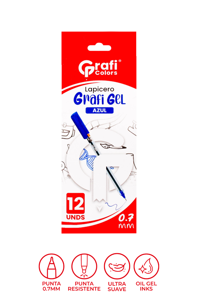 Lapicero Grafi Colors Grafi Gel 0.7 mm Azul x 12 Unidades