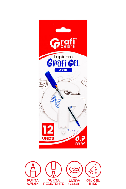 Lapicero Grafi Colors Grafi Gel 0.7 mm Azul x 12 Unidades
