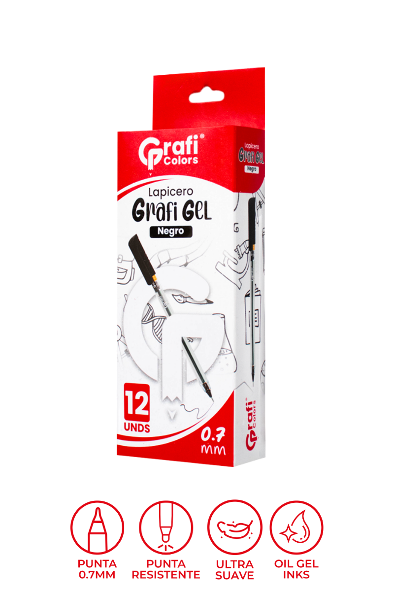 Lapicero  Grafi Colors Grafi Gel 0.7 mm Negro x 12 Unidades