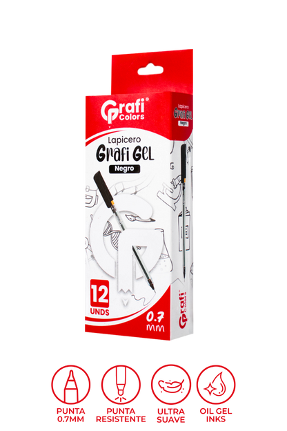 Lapicero  Grafi Colors Grafi Gel 0.7 mm Negro x 12 Unidades