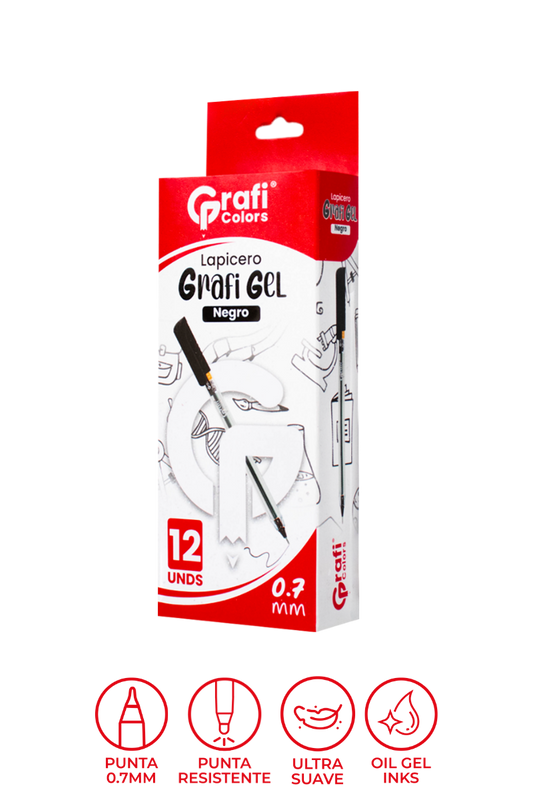 Lapicero  Grafi Colors Grafi Gel 0.7 mm Negro x 12 Unidades