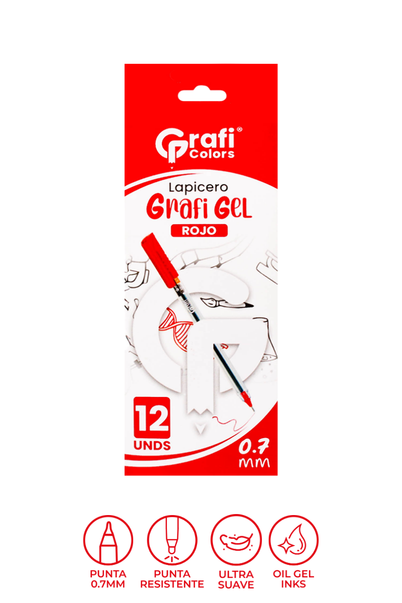 Lapicero  Grafi Colors Grafi Gel 0.7 mm Rojo x 12 Unidades